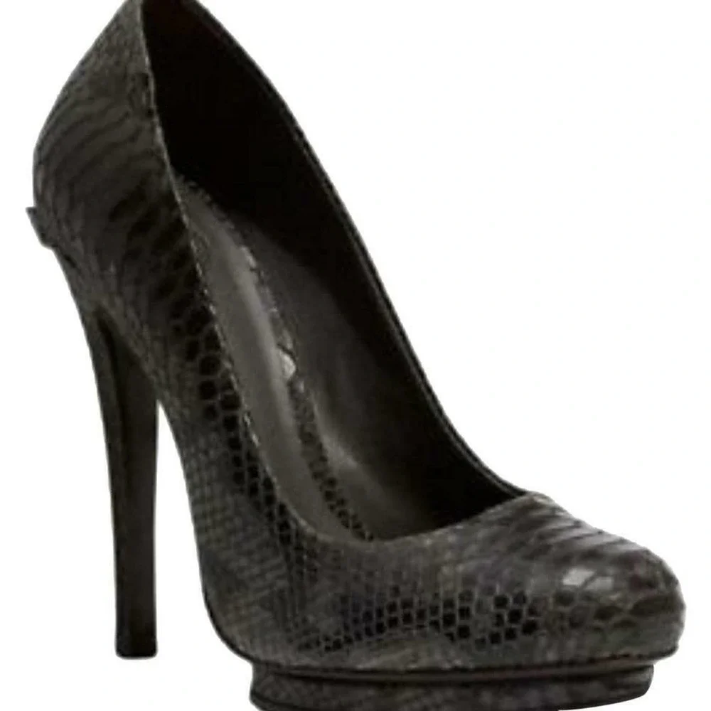 Tory Burch Jude Pump Gray Snake Python Embossed Leather Platform 8.5